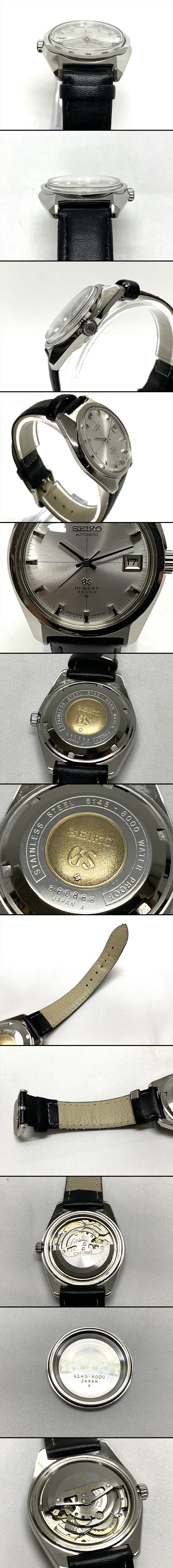 【毎日低価】SEIKO セイコー GS グランドセイコー HI-BEAT 36000 6145-8000 自動巻き 稼働品 腕時計 ベルト社外品 ベルト GENUINE LEATHER B955 グランドセイコー